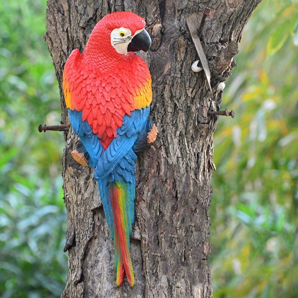 Realistic Large Parrot Lifelike Bird Tropical Animal Figurines for Tree Wall
